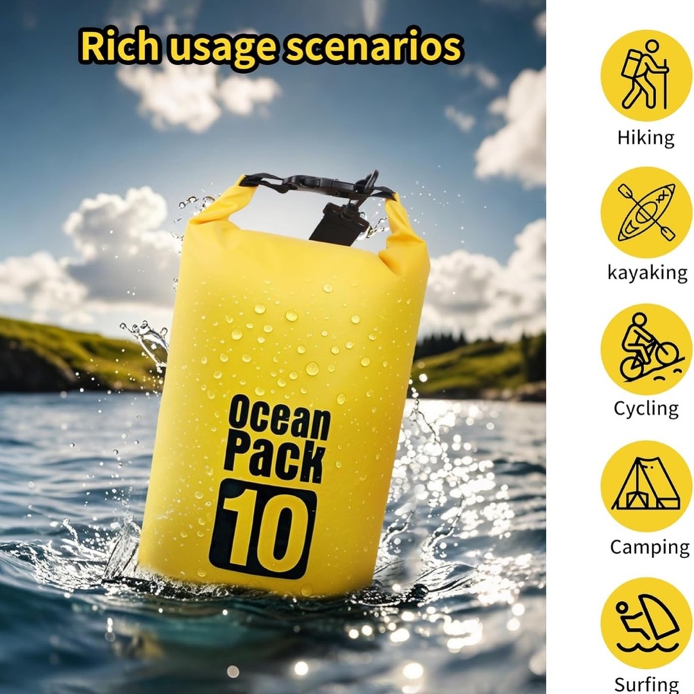 Dry Bag Waterproof for Women Men,10L Rolled Lightweight Dry Storage Bag Backpack - Picture 6 of 8